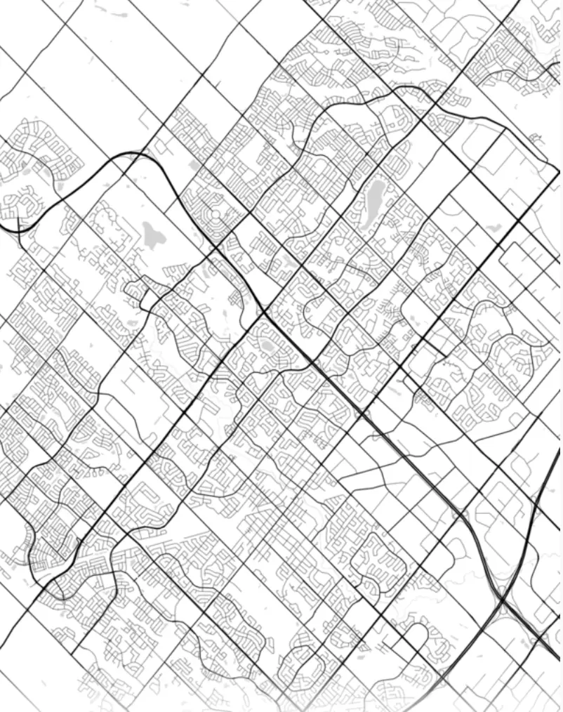 Street map illustration of Brampton, Ontario